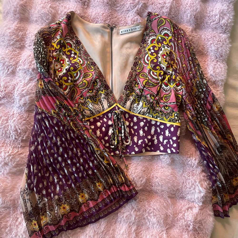 Alice + Olivia Multicolor Paisley Tie-Front Blouse